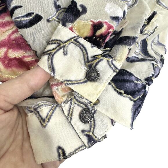 Tribal Womens Floral Velvet Burnout Button Up Top Size L Whimsigoth Fairy Boho - Picture 3 of 8